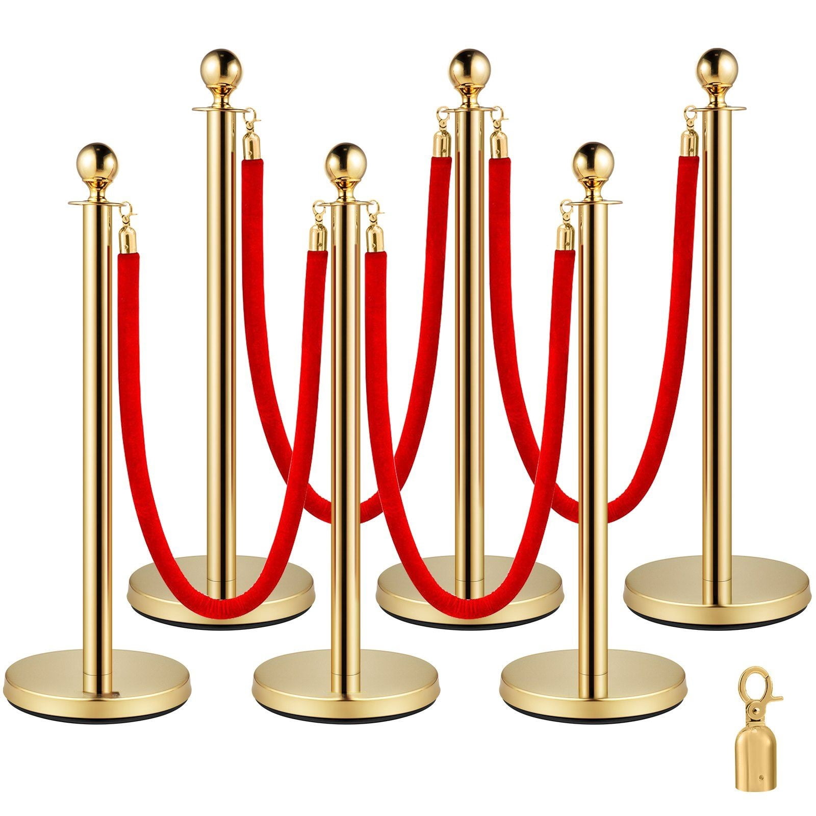 Gold Stanchions 6-Pack, Stainless Steel Queue Posts with 5ft Velvet ...