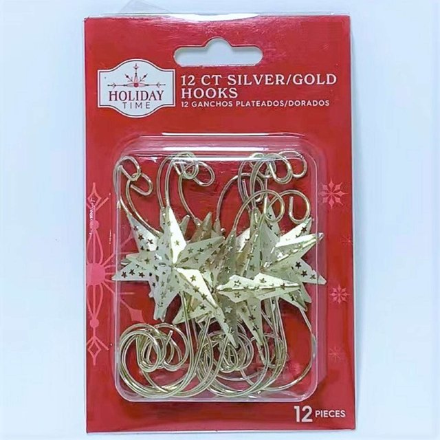 Gold Star Christmas Ornament Hooks, Metal, 12 Count, by Holiday Time
