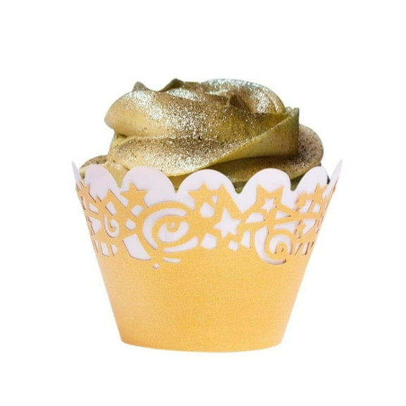 Gold Star Cut Cupcake Wrappers (25pcs, Standard Size) Grease Resistant Cake Liners for Baking, Caking and Crafting by Bakell