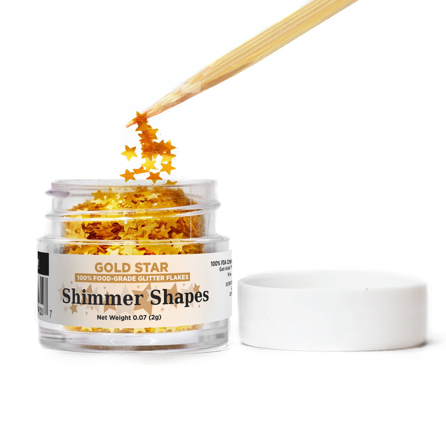 Gold Star Edible Shimmer Shapes (2g, 1x Jar) Glitter Flakes For Cupcakes, Cakes, Cookies and Savory Delights by Bakell