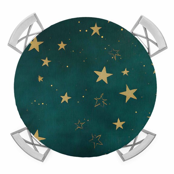 Gold Star Elastic Fitted Round Table Cover Dream Sky Waterproof Outdoor Tablecloth for Holiday Party, Picnic, Patio & Dining Fits Tables Up to 55"-60"