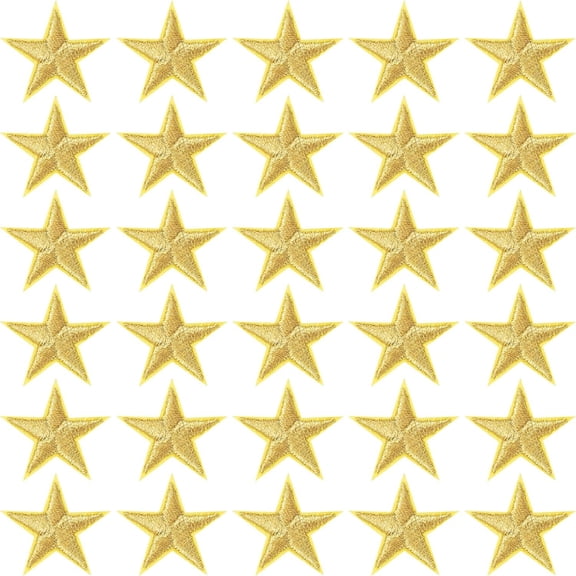 Gold Star Iron on Patches 30 Pcs Embroidered for Hats, Jackets, Clothes 1.18 Inch