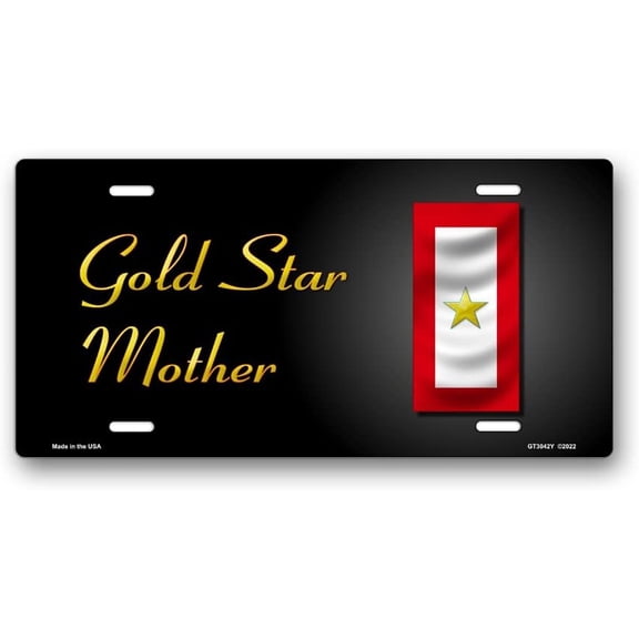 Gold Star Mother Gold Star Flag on Black License Plate