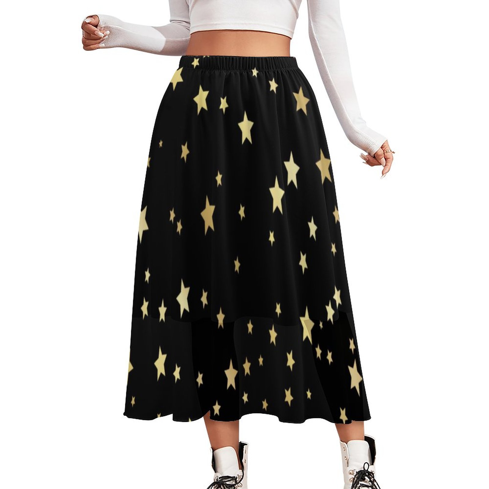 Holiday Style Lantern Sleeve Printed Long Skirt Mop The Floor Skirt