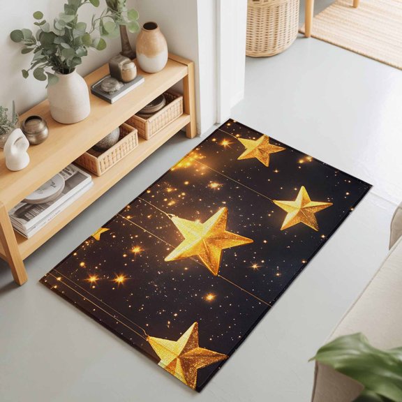 Gold Star Starry Sky Rectangle Area Rug 2x3ft,Living Room Rug Non-Slip Washable Circle Rugs Pad,Galaxy Theme Soft Floor Carpet for Bedroom Dining Room