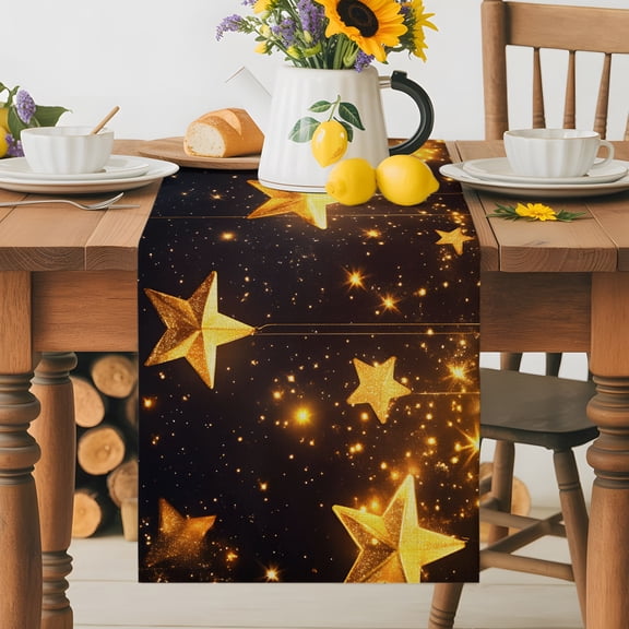 Gold Star Starry Sky Table Runner 36 Inches Long, Galaxy Theme Table Runners Tabletop Scarf Kitchen Dining Tables Decoration for Home Party Indoor Outdoor