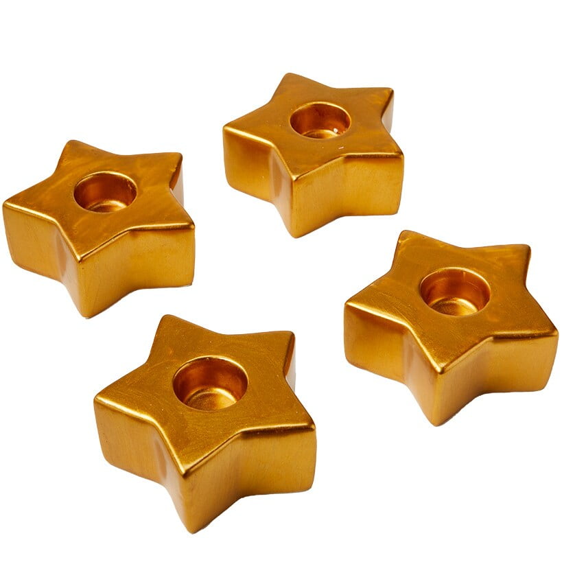 Gold Star Brass Christmas Taper Candle Holders, Set of 4