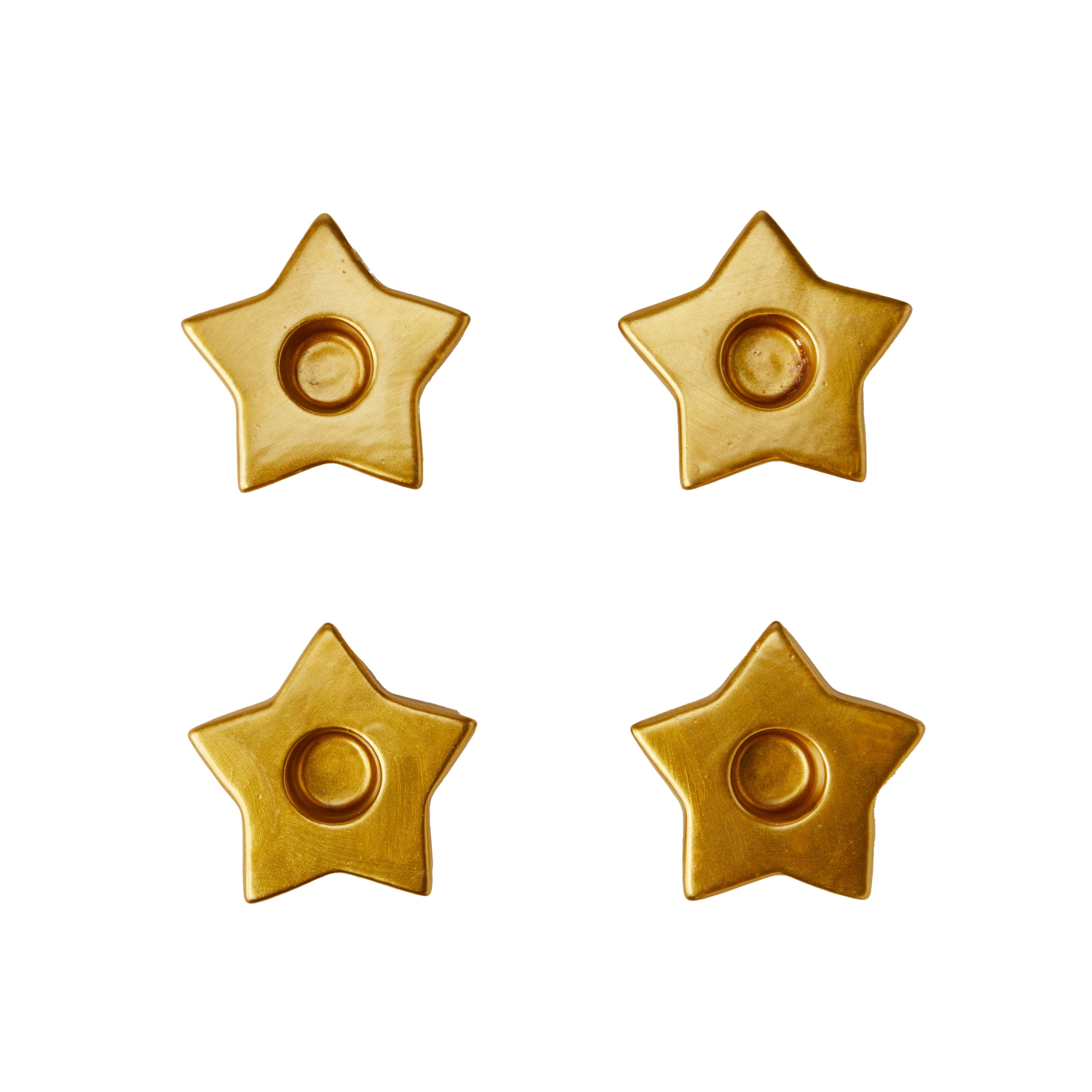 Gold Star Brass Christmas Taper Candle Holders, Set of 4