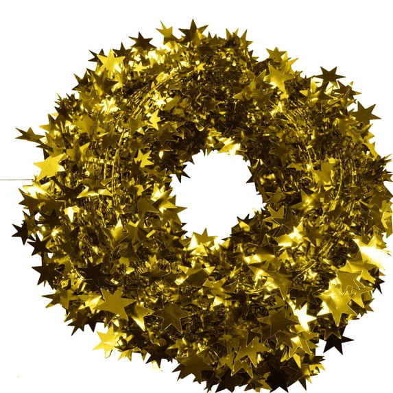 Gold Star Tinsel Garland with Five-Pointed Metallic Design, 24.6 Feet, Gold, for Christmas Tree and Mantle, Decoration