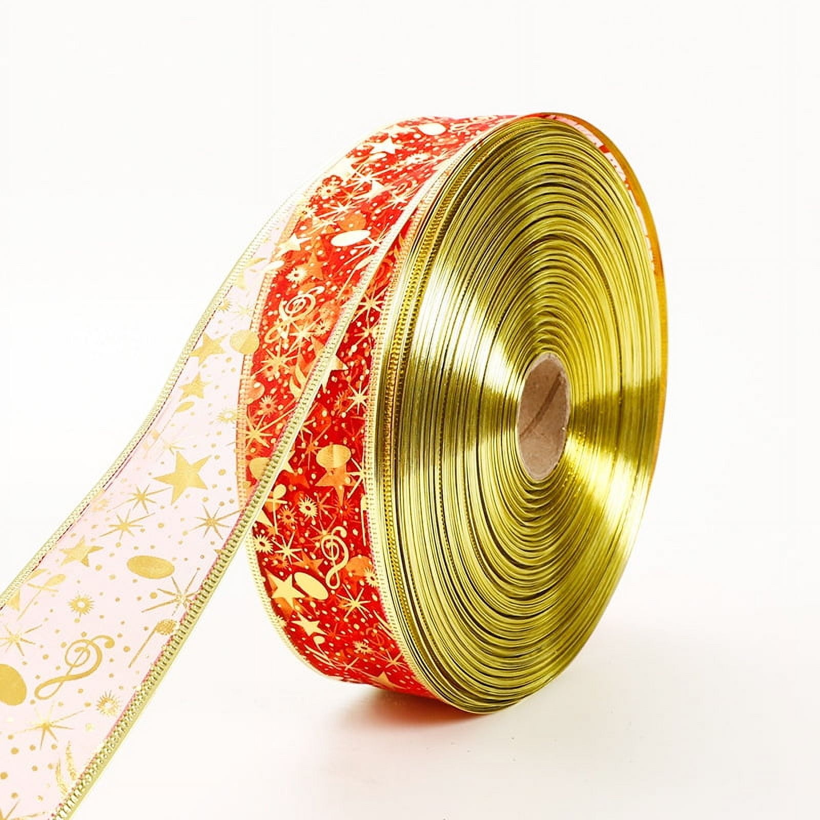 Gold Star Wired Sheer Ribbon Christmas Tree Decoration Christmas Gift Wrap Wreath DIY, 2 Inch by 100-Yard Spool