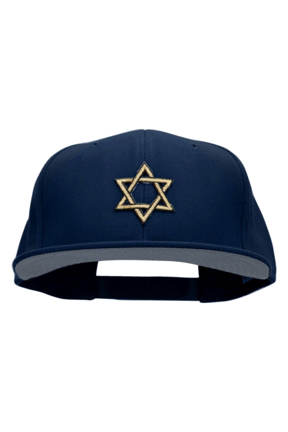 Gold Star of David Patched Wool Blend Pro Style Snapback - Navy OSFM
