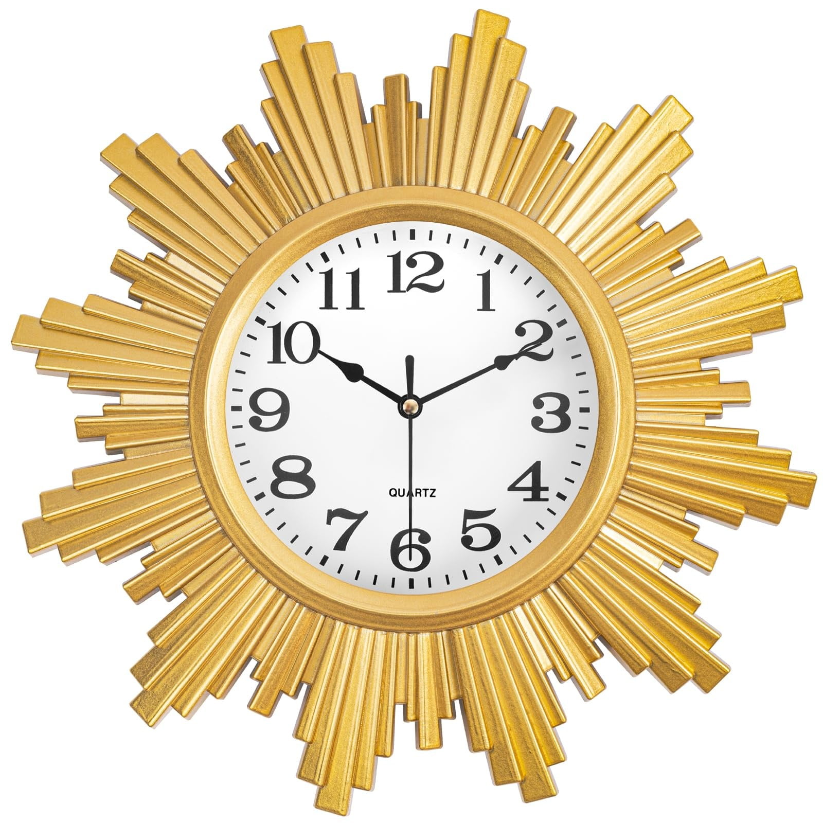 Gold Starburst Wall Clock, 10 Inch Battery Operated Analog Wall Clock ...