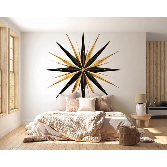 Gold Starburst Wall Decal Large Celestial Bedroom Accent Wall Mural Boho Glam Removable Vinyl Wall Art