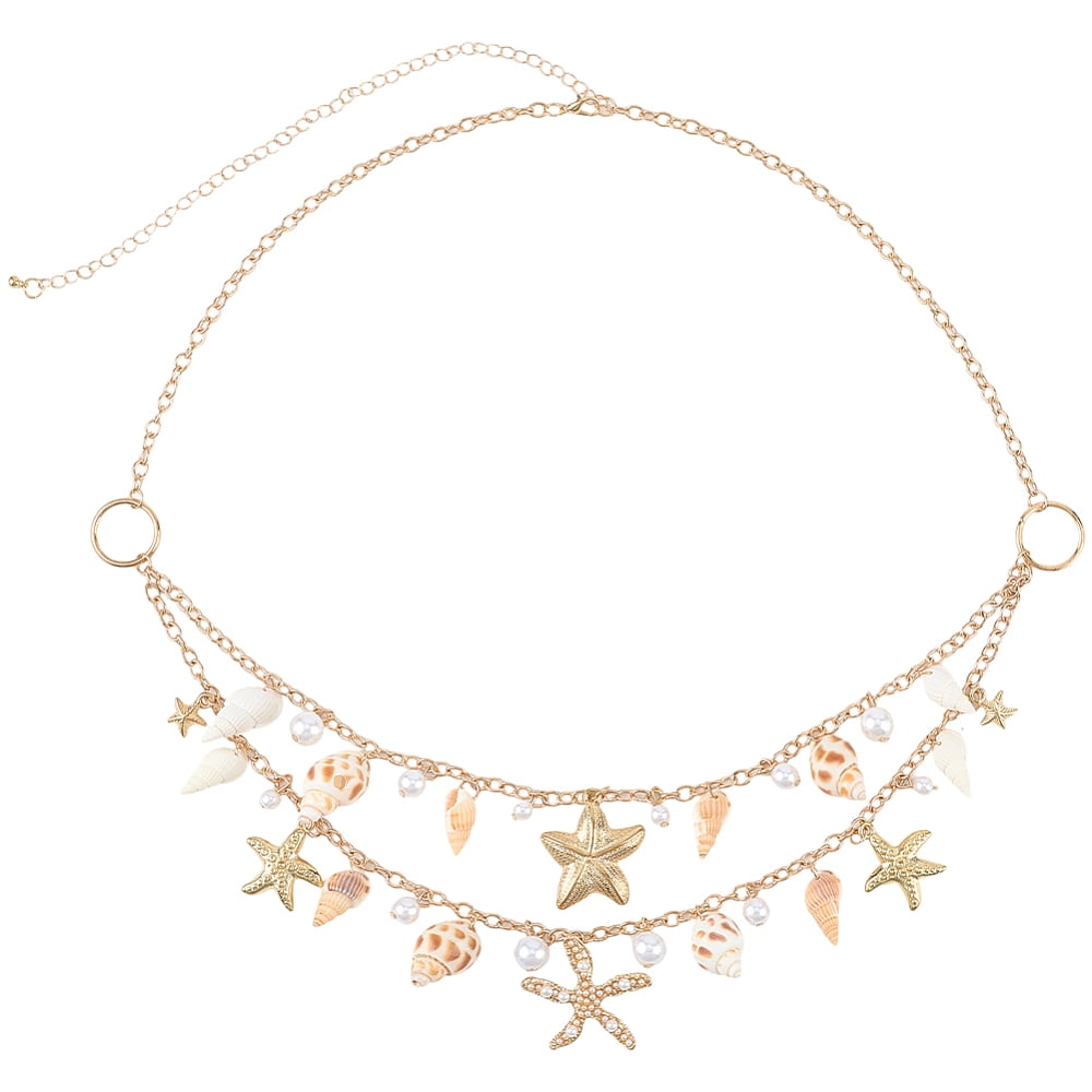 Gold Starfish Seashell Waist Chain Belt Boho Multi Layer Adjustable ...