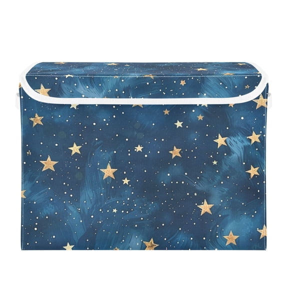 Gold Stars Foldable Storage Bin with Lid and Handle Collapsible Storage Box 16.5 x 12.6 x 11.8 inches