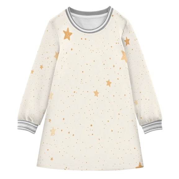 Gold Stars Girls'long-sleeved dress Thickened A-dress Warm Dress Basic Shirt Party Dresses