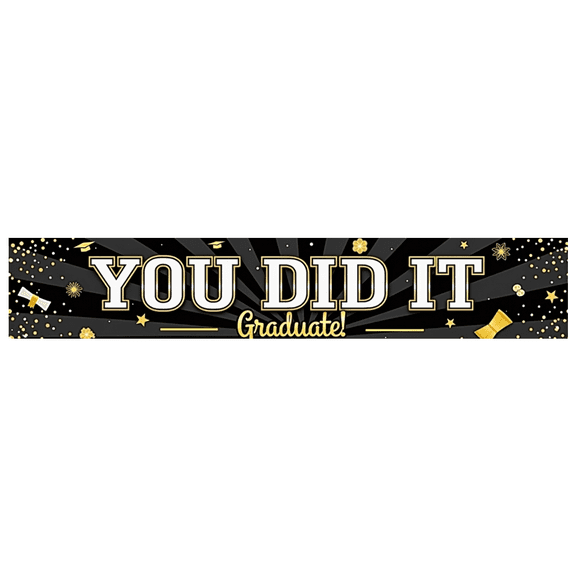 Gold Stars Graduation Banner Decorative YOU DID IT Black Background for Graduation Party Celebratory Event Indoor Decoration