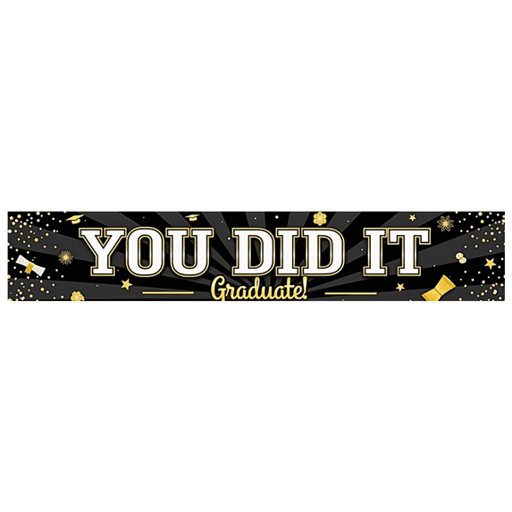 Gold Stars Graduation Banner Decorative YOU DID IT Black Background for Graduation Party Celebratory Event Indoor Decoration