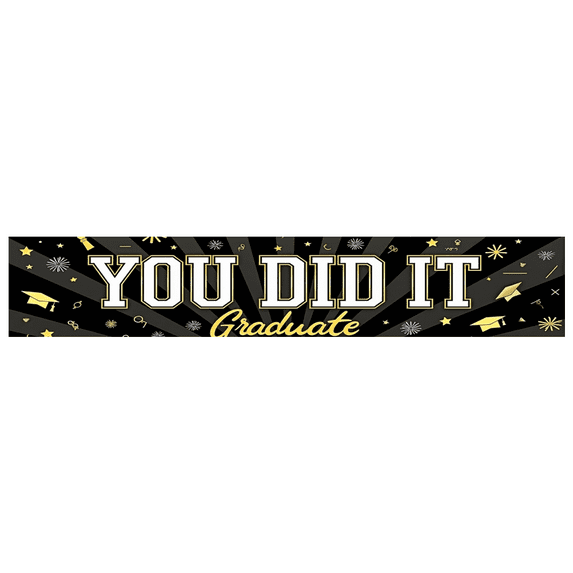 Gold Stars Graduation Banner Decorative YOU DID IT Black Background for Graduation Party Celebratory Event Indoor Decoration