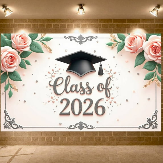 Gold Stars Graduation Banner Graduation Cap Class of 2026 Backdrop Diploma Black Tassel Grad Party Background for Graduation Party Class of 2026 Celebration Commencement Ceremony