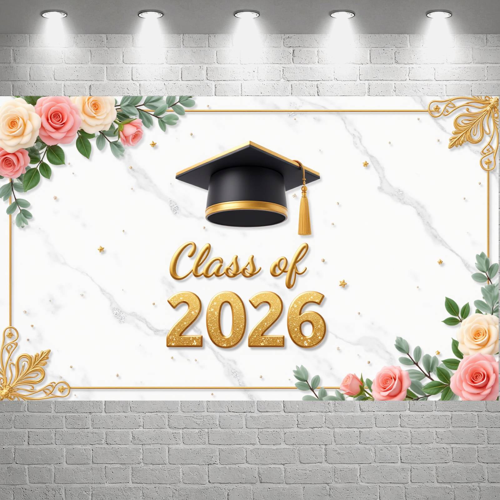 Gold Stars Graduation Banner Graduation Cap Class of 2026 Backdrop ...