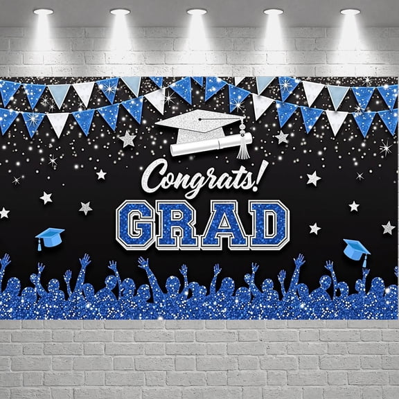 Gold Stars Graduation Banner Graduation Cap Class of 2026 Backdrop Diploma Black Tassel Grad Party Background for Graduation Party Class of 2026 Celebration Commencement Ceremony