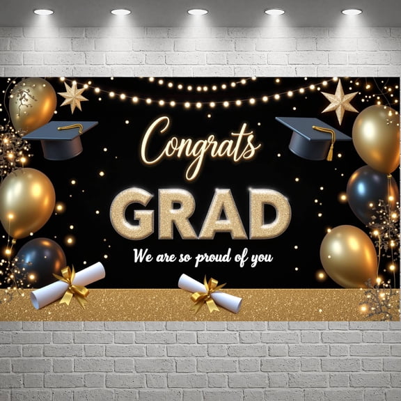 Gold Stars Graduation Banner Graduation Cap Class of 2026 Backdrop Diploma Black Tassel Grad Party Background for Graduation Party Class of 2026 Celebration Commencement Ceremony