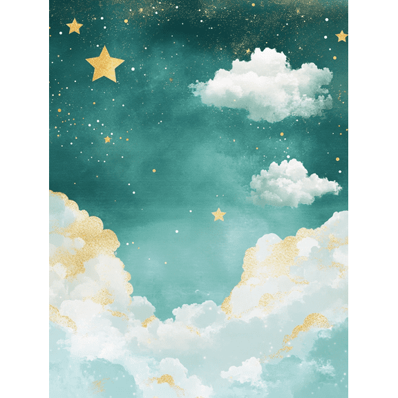 Gold Stars and Clouds Canvas Art PrintSuitable for BedroomLiving RoomBathroomOffice and Nursery Decoration.