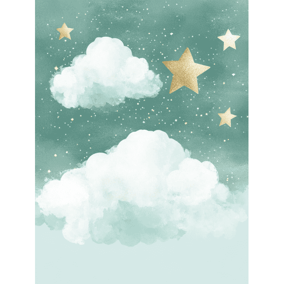 Gold Stars and Clouds Watercolor Canvas Print/Wall Art Suitable for Living Room Bedroom Office Nursery and Dining Room Decoration.