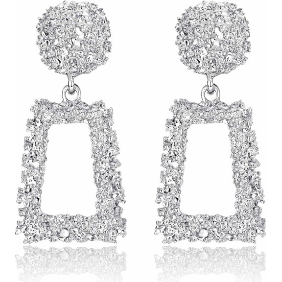 Gold Statement Clip On Earrings For Women, Big Rectangle Geometric Dangle Clip Earrings Fashion Large Gold Silver Hot Pink Drop Earrings For Women Non Pierced[Z6757]