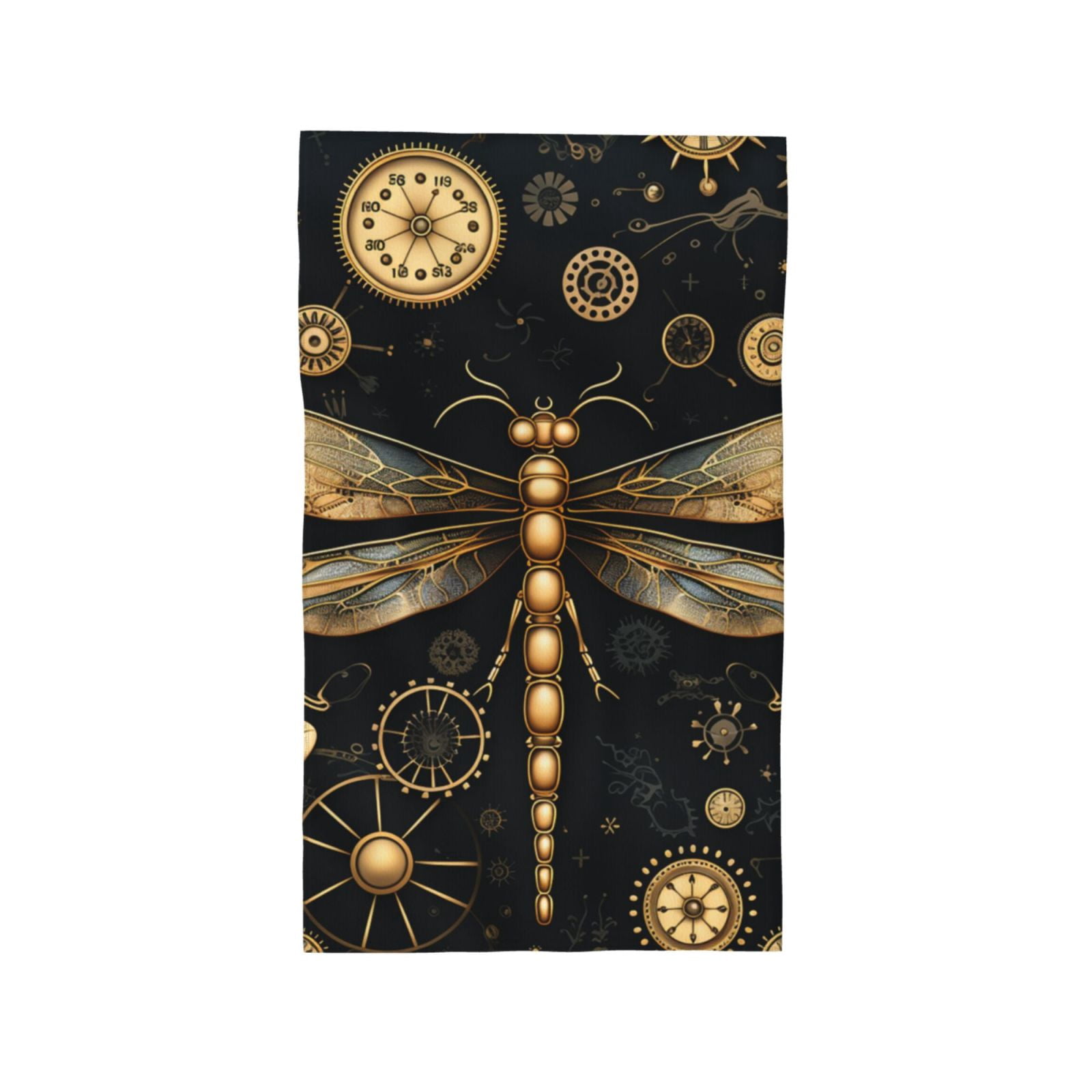 Gold Steampunk Dragonfly Black Golden 27.5" x 16" Ultra Soft Hand Towel, Face Wash Cloth for Bathroom, Gym, Travel, Pool