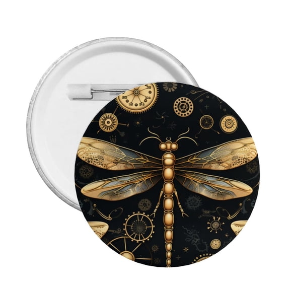 Gold Steampunk Dragonfly Black Golden Round Button Pin Badge 5PCS Pinback Buttons Lapel Pin for Jacket, Backpack, Hat, Party Favor, Gift