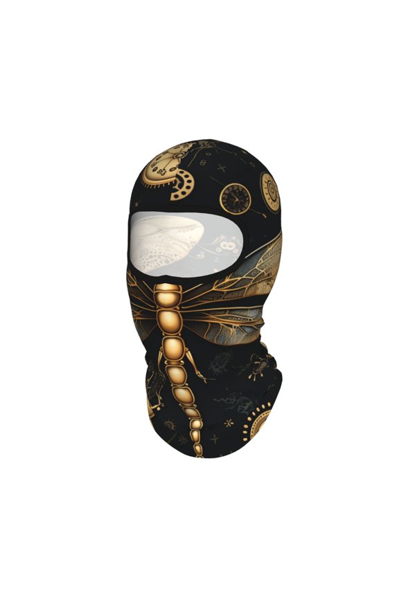 Gold Steampunk Dragonfly Black Golden Unisex Balaclava Ski Mask Full Face Cover for Cold Weather & UV Protection, Breathable Cooling Helmet Liner