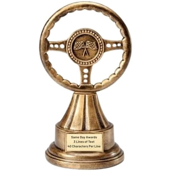 Gold Steering Wheel Trophy with Custom Engraved Ebony Base Car Show/Auto Racing/Track Day Award, Collector Car Competition Recognition