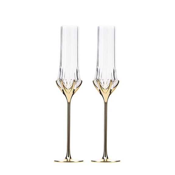 Gold Stemmed Champagne Flutes, 2 Pcs Crystal Champagne Glasses Capacity 4.73 oz for Wedding Anniversaries