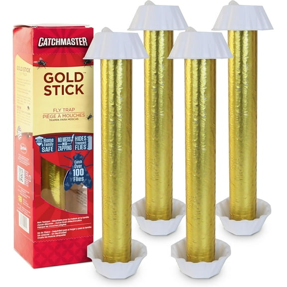 Gold Stick Fly Trap 4-Pk, Bug & Fruit Fly Traps for Indoors & Outdoors, Premium Adhesive Mosquito, Gnat, & Bug Catcher, Insect Killer, Pet Safe, Bulk Pest Control for Home