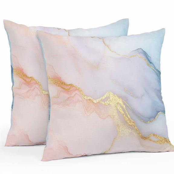 Gold Striped Outdoor Pillow Covers Pack of 2 Marble Blue Pink Gradient Stripes Waterproof Throw Pillow Covers Decorative Cushion Cases for Patio Garden Tent Balcony Couch 24x24 inch