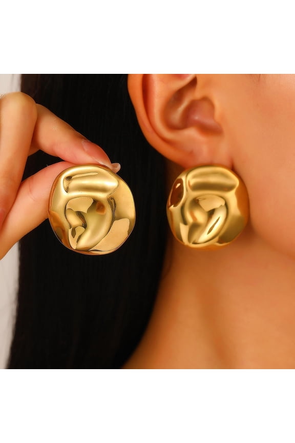 Gold Stud Dangle Earrings 2 Count Coin Disc Design Clip On Back Wedding Party Prom Everyday Illusion Jewelry for Women Birthday Party Gifts Real 18K Gold Plated