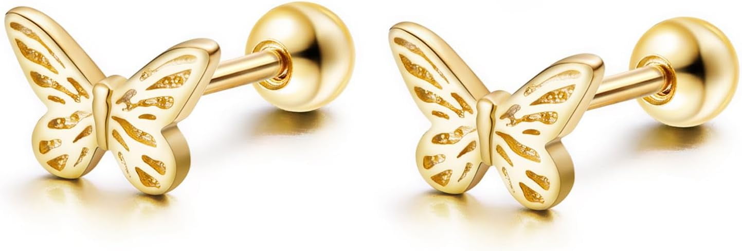 Gold Stud Earrings 925 Sterling Silver 18K Gold Plated Cubic Zirconia Screw Back Cute Hypoallergenic for Women Jewelry Gift Mother's Day