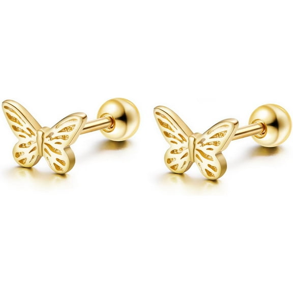 Gold Stud Earrings 925 Sterling Silver 18K Gold Plated Cubic Zirconia Screw Back Cute Hypoallergenic for Women Jewelry Gift Mother's Day