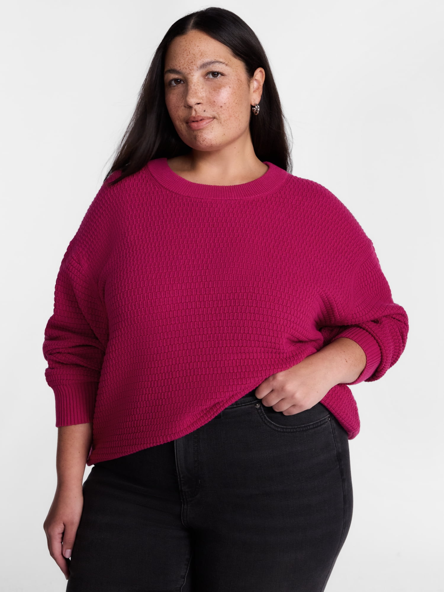 Terra & Sky Women's Plus Knit Crewneck Pullover Sweater, Sizes 0X-5X