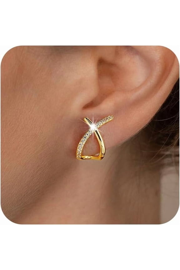 Gold Studs Earrings Top for Women Dainty Cubic Zirconia Flat Back Earrings 14K Plated Hypoallergenic Lightweight Minimalist Gold Earrings Jewelry Gifts for Women[a845]