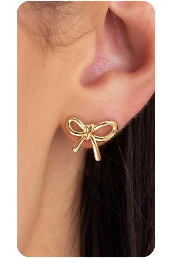Gold Studs Earrings for Women - 14K Gold Plated Bow Stud Earrings for Women Small Ribbon Stud Earrings Coquette Bow Earrings for Women Trendy Jewelry