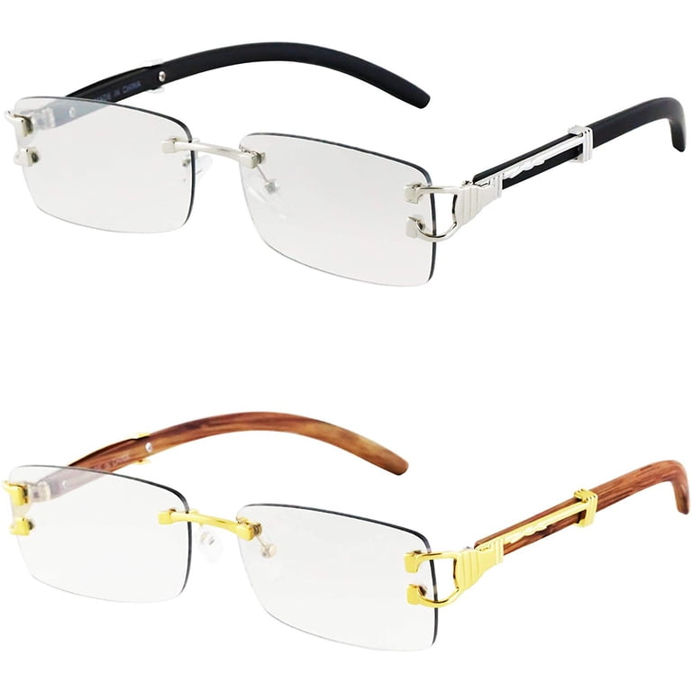 Gold Stylish Glasses Clear Lens Rectangular Retro Rimless  display picture 1