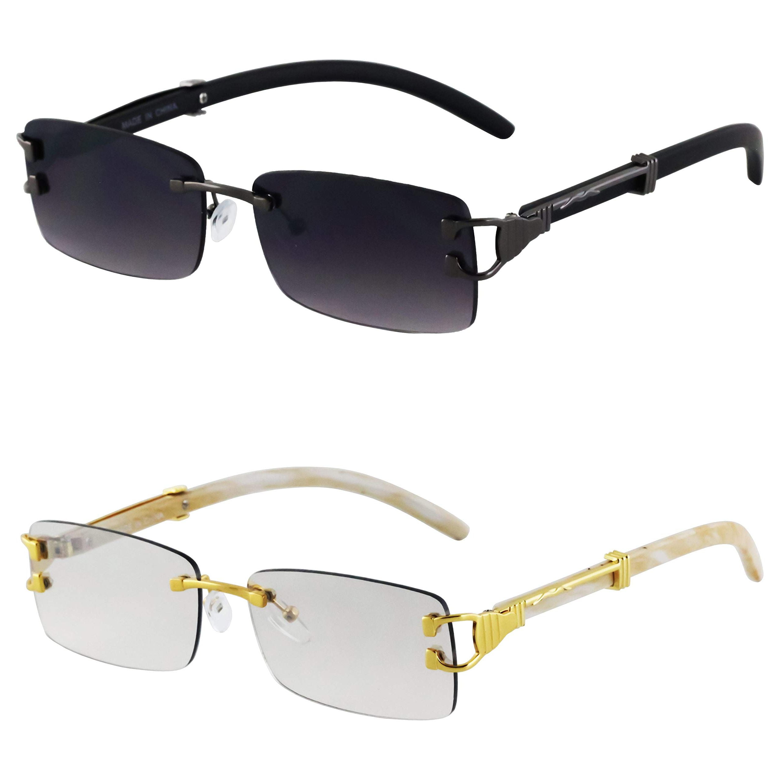 Rectangle Rimless Sunglasses Women White Frame Clear Lenses Stylish UV Protectio Mens Women main image 2