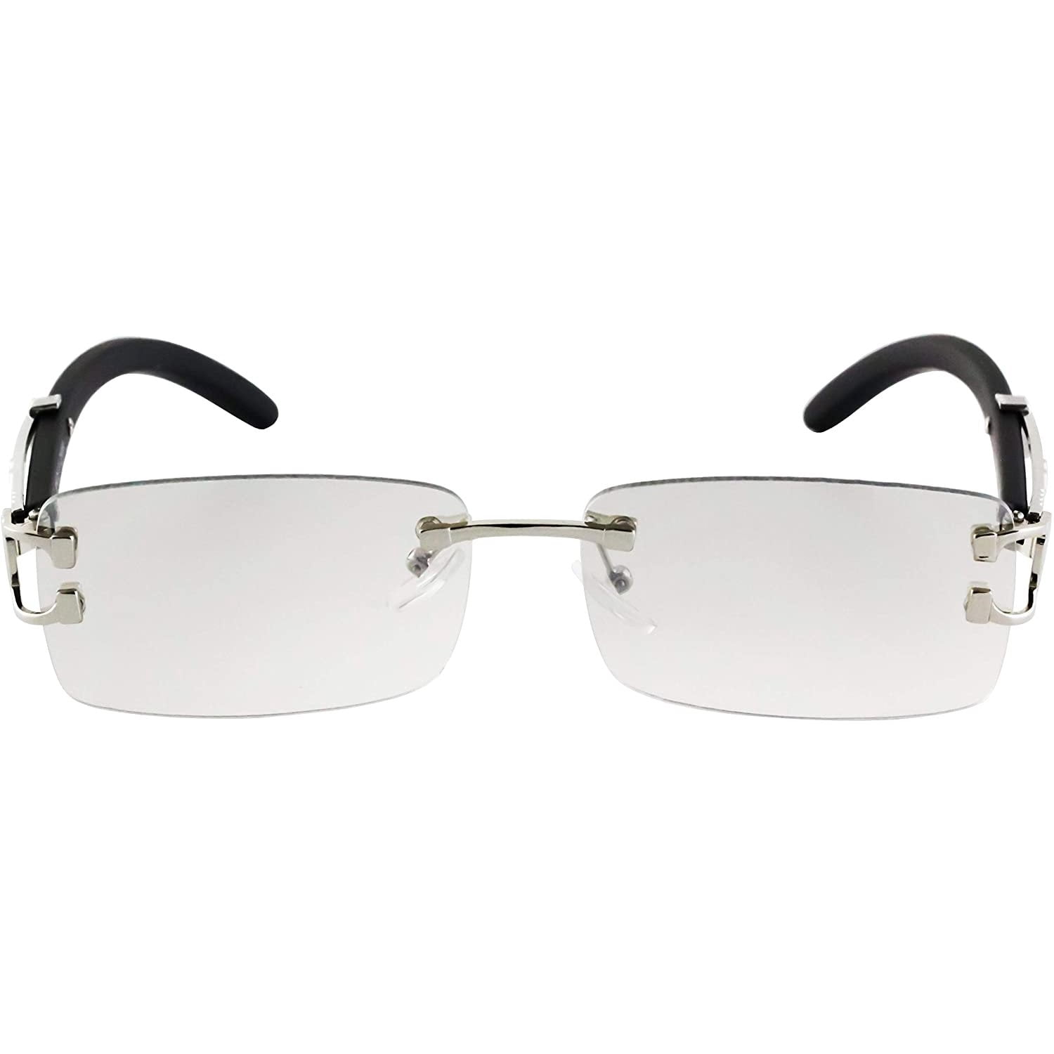 Silver Metal Rimless Sunglasses Rectangle Retro Vintage Tinted Glasses Silver/Light Gray Classic Rectangle Rimless Tinted  main image 2