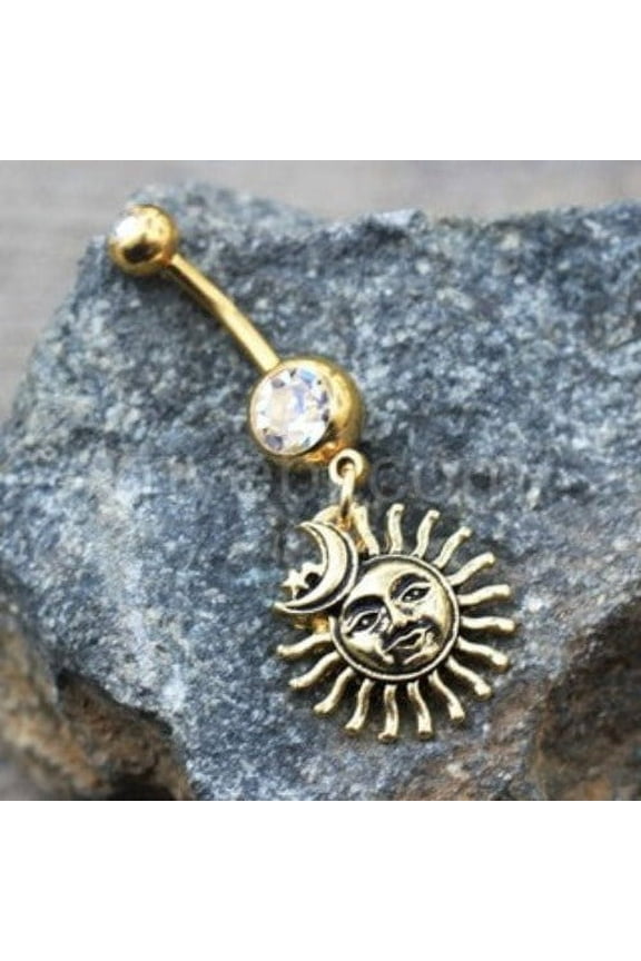 Gold Sun Moon Star Dangle Navel Ring