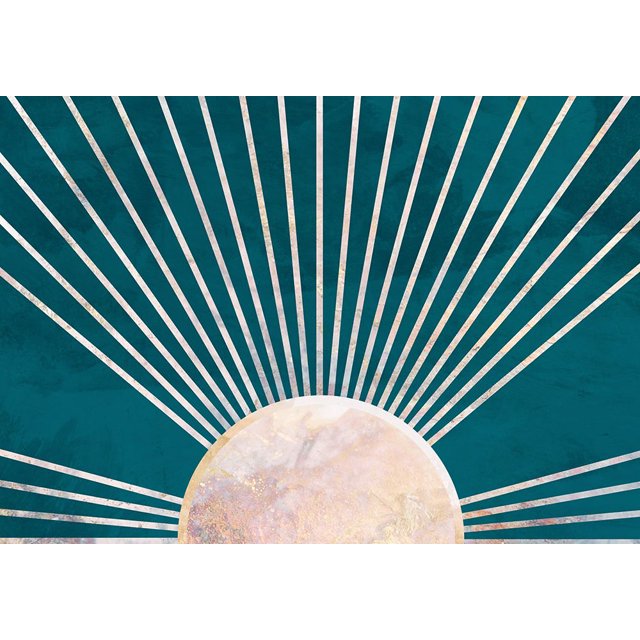 Gold Sun Rays Mural Turquoise Poster Print - Sarah Manovski (34 x 24 ...