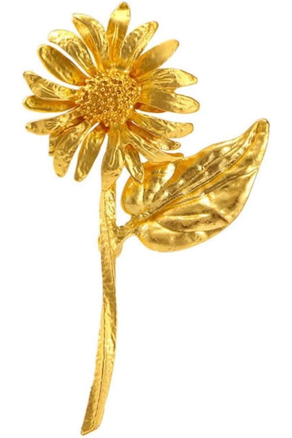 Gold Sunflower Flower Brooch Pin for Women Men Fashion Alloy Gold-Toned Leaf Daisy Blossom Brooches Lapel Pins Dainty Dress Accessories Wedding Holiday Anniversary Jewelry