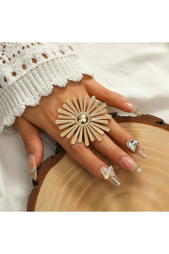 Gold Sunflower Rings For Women Bohemian Big Metal Adjustable Flower Rings Holiday Party Jewelry Valentine's Day Gift